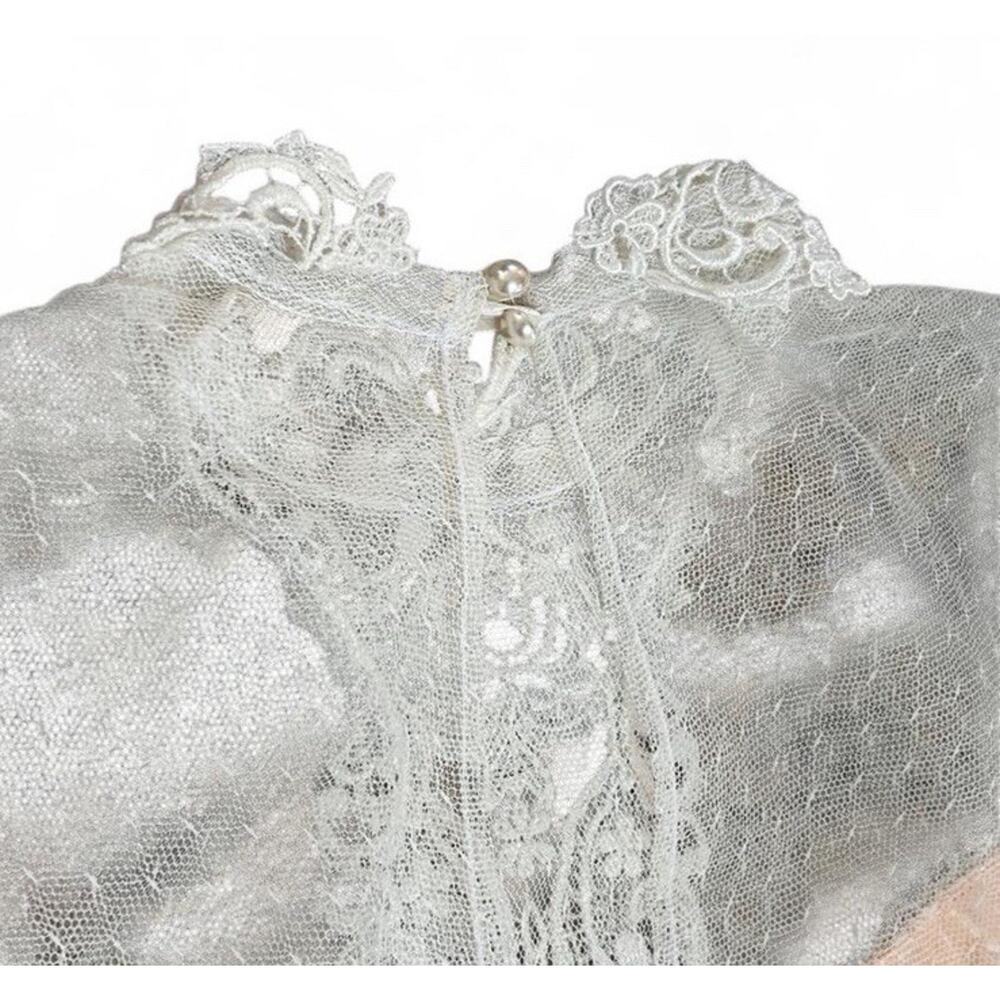 Vintage Loralie 1980s Ivory Floor Length Lace Formal Prairie Dress Medium USA - Picture 6 of 8